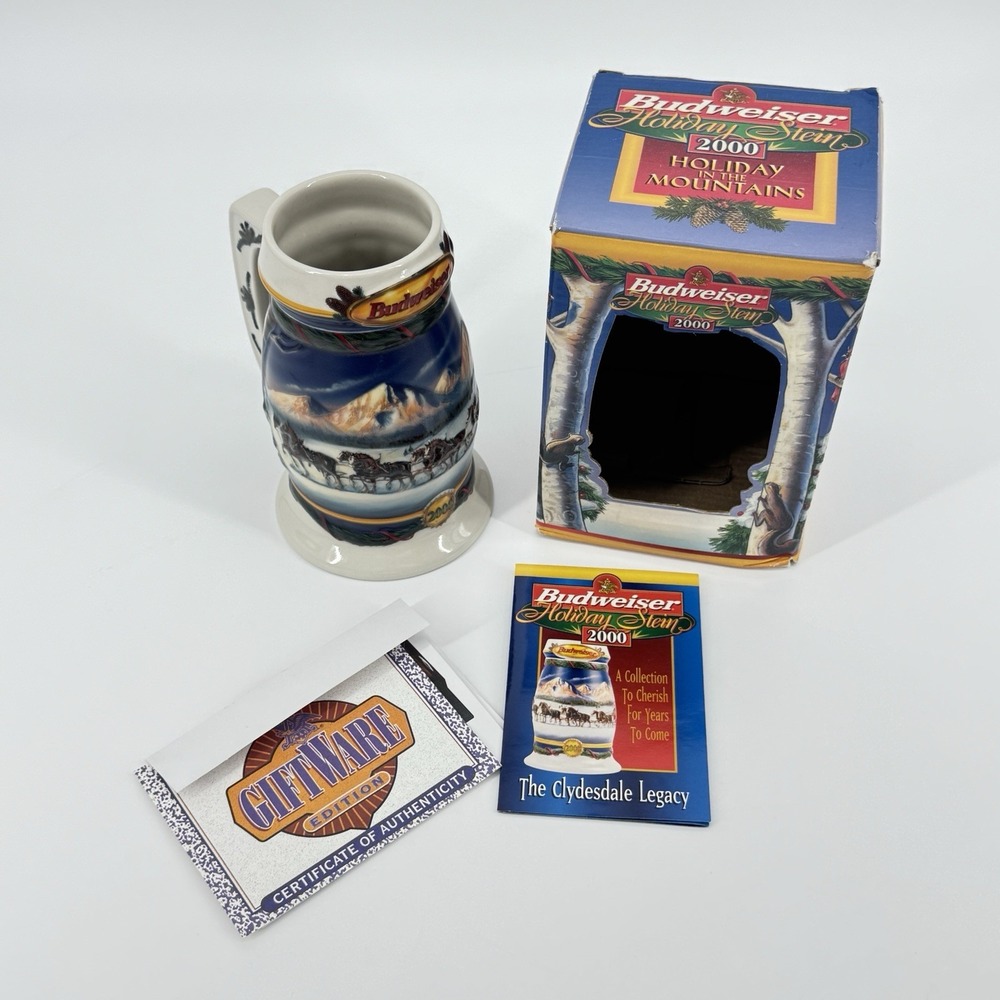 Budweiser Beer Stein Mug 2000 Holiday CS416 Holiday in the Mountains Clydesdales